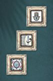 Çini Sanatı, Elif-Vav, Fatma Ana Eli (Hamsa) Taş Duvar Tablosu Çerçeveli Duvar Dekoru 3 Parça Tablo Seti Wall Art