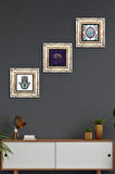 Hayat Ağacı, Çini Sanatı, Fatma Ana Eli (Hamsa) Taş Duvar Tablosu Çerçeveli Duvar Dekoru 3 Parça Tablo Seti Wall Art