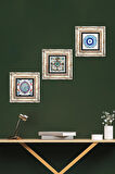 Nazar, Çini Sanatı Taş Duvar Tablosu Çerçeveli Duvar Dekoru 3 Parça Tablo Seti Wall Art