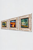Van Gogh Süsenler, Oise Bankası, Deniz Manzarası Taş Duvar Tablosu Çerçeveli Duvar Dekoru 3 Parça Tablo Seti Wall Art