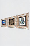 Nazar, Sri Yantra, Fatma Ana Eli (Hamsa) Taş Duvar Tablosu Çerçeveli Duvar Dekoru 3 Parça Tablo Seti Wall Art