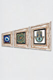 Nazar, Mandala, Fatma Ana Eli (Hamsa) Taş Duvar Tablosu Çerçeveli Duvar Dekoru 3 Parça Tablo Seti Wall Art
