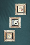 Allah Lafzı, Hz. Muhammed Lafzı, Elif-Vav Taş Duvar Tablosu Çerçeveli Duvar Dekoru 3 Parça Tablo Seti Wall Art