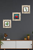 Yaprak, Nar Taş Duvar Tablosu Çerçeveli Duvar Dekoru 3 Parça Tablo Seti Wall Art