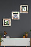 Yaprak, Çini Sanatı Taş Duvar Tablosu Çerçeveli Duvar Dekoru 3 Parça Tablo Seti Wall Art