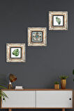 Yaprak, Çini Sanatı Taş Duvar Tablosu Çerçeveli Duvar Dekoru 3 Parça Tablo Seti Wall Art