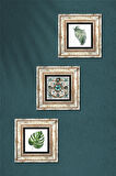 Yaprak, Çini Sanatı Taş Duvar Tablosu Çerçeveli Duvar Dekoru 3 Parça Tablo Seti Wall Art