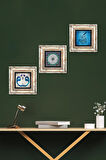 Vav, İhlas Suresi, Hu Taş Duvar Tablosu Çerçeveli Duvar Dekoru 3 Parça Tablo Seti Wall Art