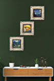 Van Gogh Zeytin Ağaçları, Otoportre, Yıldızlı Gece Taş Duvar Tablosu Çerçeveli Duvar Dekoru 3 Parça Tablo Seti Wall Art