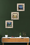 Van Gogh Zeytin Ağaçları, Lale Tarlaları, Yıldızlı Gece Taş Duvar Tablosu Çerçeveli Duvar Dekoru 3 Parça Tablo Seti Wall Art