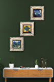 Van Gogh Zeytin Ağaçları, Süsenler, Yıldızlı Gece Taş Duvar Tablosu Çerçeveli Duvar Dekoru 3 Parça Tablo Seti Wall Art