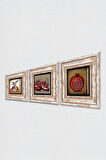 Bereket Duası, Semazen, Nar Taş Duvar Tablosu Çerçeveli Duvar Dekoru 3 Parça Tablo Seti Wall Art