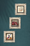 Allah Lafzı, Semazen, Nar Taş Duvar Tablosu Çerçeveli Duvar Dekoru 3 Parça Tablo Seti Wall Art