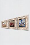 Çini Sanatı Yelkenli Gemi, Semazen, Nar Taş Duvar Tablosu Çerçeveli Duvar Dekoru 3 Parça Tablo Seti Wall Art