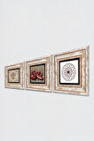 Yaşam Çiçeği, Hayat Ağacı, Nar Taş Duvar Tablosu Çerçeveli Duvar Dekoru 3 Parça Tablo Seti Wall Art