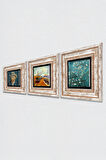 Van Gogh Balıkçı Tekneleri, Badem Ağacı, Otoportre Taş Duvar Tablosu Çerçeveli Duvar Dekoru 3 Parça Tablo Seti Wall Art