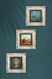 Van Gogh Balıkçı Tekneleri, Badem Ağacı, Otoportre Taş Duvar Tablosu Çerçeveli Duvar Dekoru 3 Parça Tablo Seti Wall Art