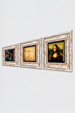 Da Vinci Kayalıklar Bakiresi, Mona Lisa, Vitruvius Adamı Taş Duvar Tablosu Çerçeveli Duvar Dekoru 3 Parça Tablo Seti Wall Art