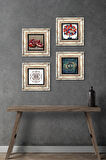 Nazar, Sri Yantra, Nar, Nar Ağacı Taş Duvar Tablosu Çerçeveli Duvar Dekoru 4 Parça Tablo Seti Wall Art