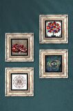 Nazar, Sri Yantra, Nar, Nar Ağacı Taş Duvar Tablosu Çerçeveli Duvar Dekoru 4 Parça Tablo Seti Wall Art
