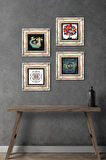 Nazar, Sri Yantra, Şahmeran, Nar Ağacı Taş Duvar Tablosu Çerçeveli Duvar Dekoru 4 Parça Tablo Seti Wall Art