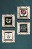 Nazar, Sri Yantra, Şahmeran, Nar Ağacı Taş Duvar Tablosu Çerçeveli Duvar Dekoru 4 Parça Tablo Seti Wall Art
