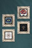 Nazar, Sri Yantra, Hayat Ağacı, Nar Ağacı Taş Duvar Tablosu Çerçeveli Duvar Dekoru 4 Parça Tablo Seti Wall Art