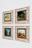 Van Gogh, Claude Monet Taş Duvar Tablosu Çerçeveli Duvar Dekoru 4 Parça Tablo Seti Wall Art