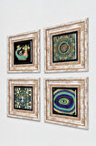 Hayat Ağacı, Mandala, Nazar, Şahmeran Taş Duvar Tablosu Çerçeveli Duvar Dekoru 4 Parça Tablo Seti Wall Art