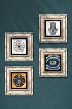 Yaşam Çiçeği, Nazar, Fatma Ana Eli (Hamsa) Taş Duvar Tablosu Çerçeveli Duvar Dekoru 4 Parça Tablo Seti Wall Art