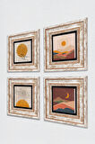Minimalist, Bohem Taş Duvar Tablosu Çerçeveli Duvar Dekoru 4 Parça Tablo Seti Wall Art