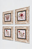Gül Çiçek Taş Duvar Tablosu Çerçeveli Duvar Dekoru 4 Parça Tablo Seti Wall Art