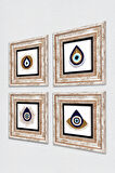 Nazar Taş Duvar Tablosu Çerçeveli Duvar Dekoru 4 Parça Tablo Seti Wall Art