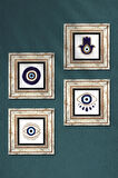 Fatma Ana Eli (Hamsa), Nazar Taş Duvar Tablosu Çerçeveli Duvar Dekoru 4 Parça Tablo Seti Wall Art