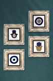 Fatma Ana Eli (Hamsa), Nazar Taş Duvar Tablosu Çerçeveli Duvar Dekoru 4 Parça Tablo Seti Wall Art