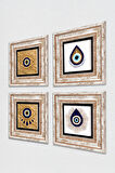 Nazar Taş Duvar Tablosu Çerçeveli Duvar Dekoru 4 Parça Tablo Seti Wall Art