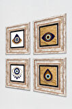 Nazar Taş Duvar Tablosu Çerçeveli Duvar Dekoru 4 Parça Tablo Seti Wall Art