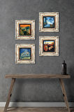 Salvador Dalí, Picasso, Van Gogh, Çığlık Taş Duvar Tablosu Çerçeveli Duvar Dekoru 4 Parça Tablo Seti Wall Art