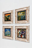 Salvador Dalí, Picasso, Van Gogh, Çığlık Taş Duvar Tablosu Çerçeveli Duvar Dekoru 4 Parça Tablo Seti Wall Art