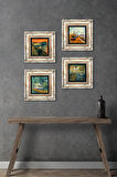 Salvador Dalí, Van Gogh, Çığlık Taş Duvar Tablosu Çerçeveli Duvar Dekoru 4 Parça Tablo Seti Wall Art