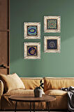 Mandala, Nazar, Tavus Kuşu Taş Duvar Tablosu Çerçeveli Duvar Dekoru 4 Parça Tablo Seti Wall Art