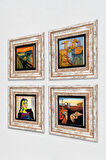 Salvador Dalí, Picasso, Van Gogh, Çığlık Taş Duvar Tablosu Çerçeveli Duvar Dekoru 4 Parça Tablo Seti Wall Art