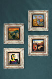 Salvador Dalí, Picasso, Van Gogh, Çığlık Taş Duvar Tablosu Çerçeveli Duvar Dekoru 4 Parça Tablo Seti Wall Art