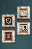 Hırka-i Şerif, Vav, Hz. Muhammed Lafzı, Mührü Şerif Taş Duvar Tablosu Çerçeveli Duvar Dekoru 4 Parça Tablo Seti Wall Art