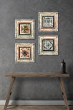 Fas Desenli Vintage, Çini Sanatı Taş Duvar Tablosu Çerçeveli Duvar Dekoru 4 Parça Tablo Seti Wall Art