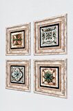 Fas Desenli Vintage, Çini Sanatı Taş Duvar Tablosu Çerçeveli Duvar Dekoru 4 Parça Tablo Seti Wall Art