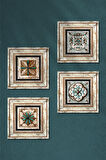 Fas Desenli Vintage, Çini Sanatı Taş Duvar Tablosu Çerçeveli Duvar Dekoru 4 Parça Tablo Seti Wall Art