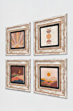 Bohem, Minimalist Soyut Taş Duvar Tablosu Çerçeveli Duvar Dekoru 4 Parça Tablo Seti Wall Art