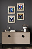 Nazar Taş Duvar Tablosu Çerçeveli Duvar Dekoru 4 Parça Tablo Seti Wall Art
