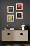 Hayat Ağacı, Fil, Nar Taş Duvar Tablosu Çerçeveli Duvar Dekoru 4 Parça Tablo Seti Wall Art